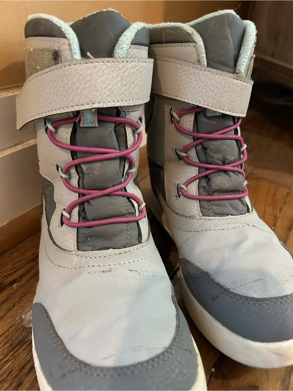 Girls Merrill Gray and Pink Winter Boots with Fuzzy Lining